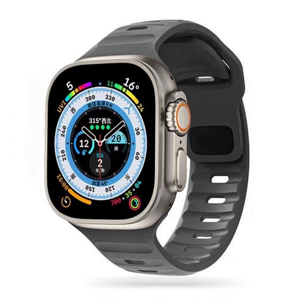 Apple Watch (42 44 SE 45 46 49mm) Tech-Protect Iconband Line Silikone Rem - Mørkegrå Discount