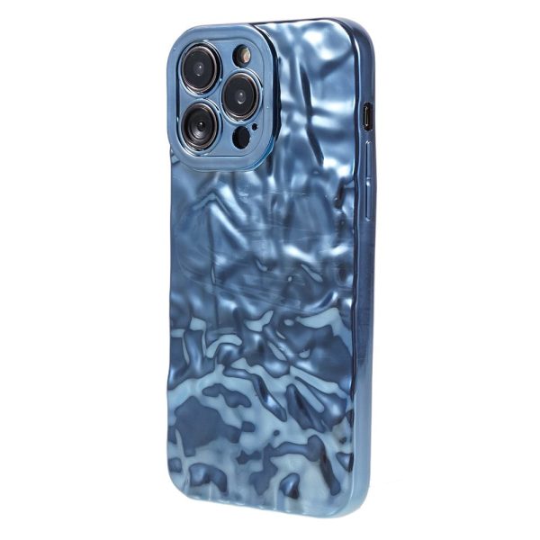 iPhone 14 Pro Skinnende Fleksibel Plastik Cover - Bølget Design - Blå Online now